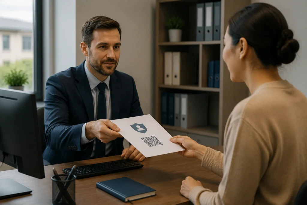 Employer handing over a unique reference code